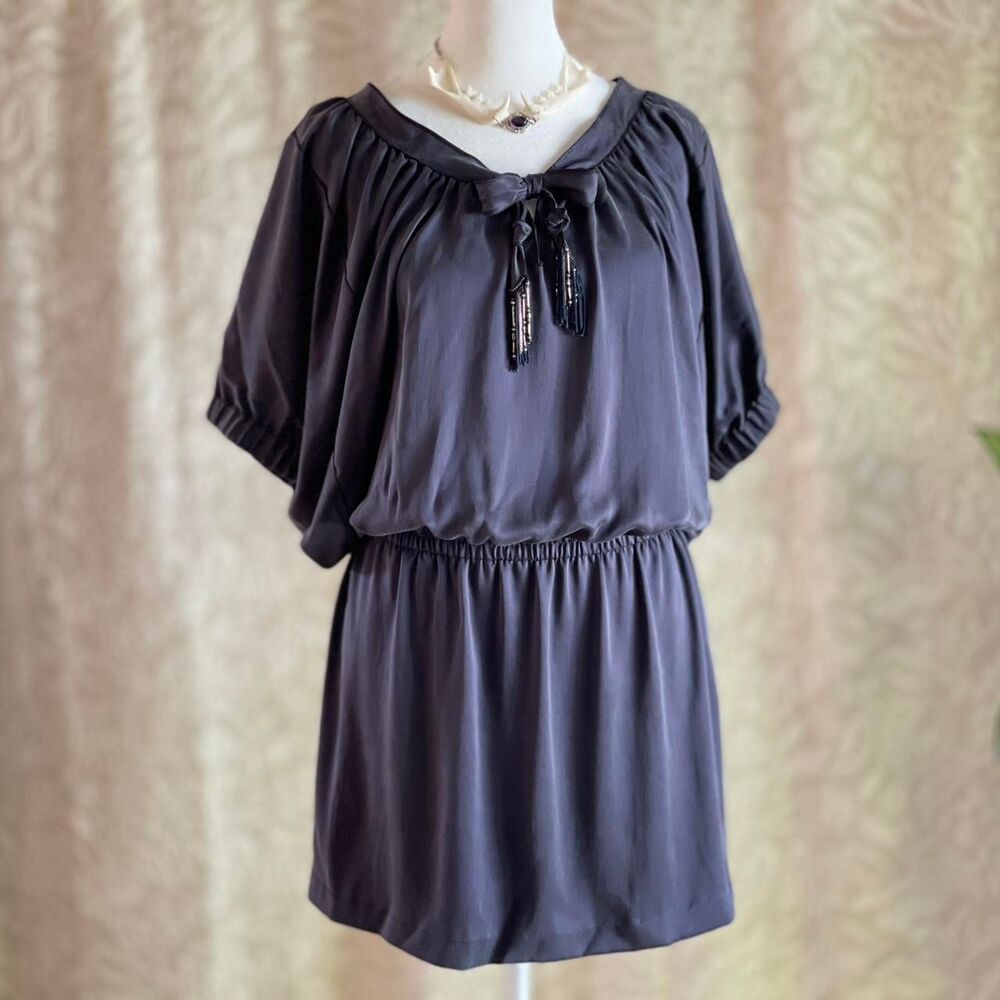 NWOT Rebecca Taylor 100% Silk Gray Mini Dress Tassel Normcore‎ Minimalist Size 6